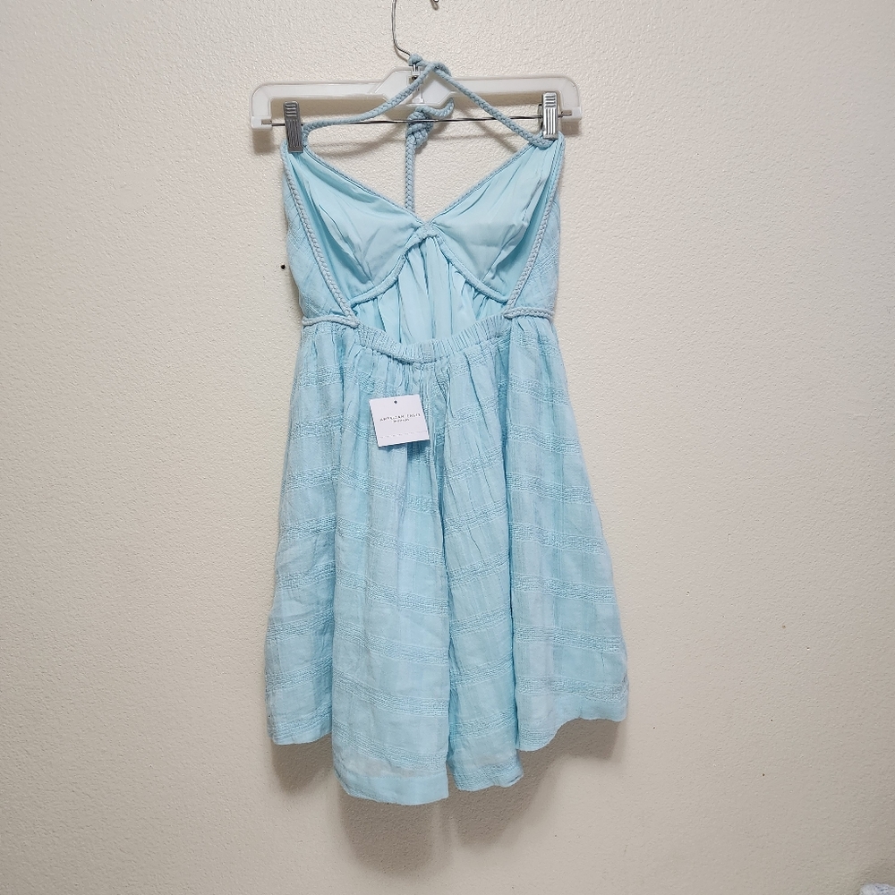 American Eagle Babydoll Romper Shorts Dress Womens Small Sky Blue Halter Beach - Picture 3 of 16